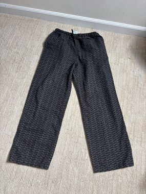 Laura Ashley Linen Black Patterned Relaxed Pants